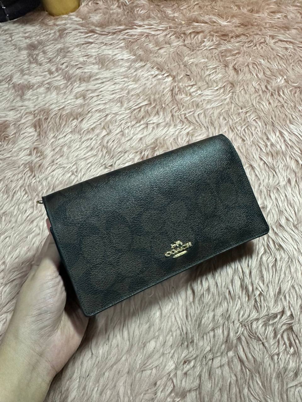 ORIG Preloved COACH Anna Foldover Crossbody Clutch Small Bag Signature Brown Black
