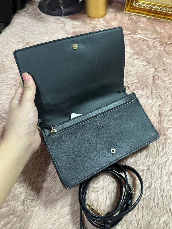 ORIG Preloved COACH Anna Foldover Crossbody Clutch Small Bag Signature Brown Black