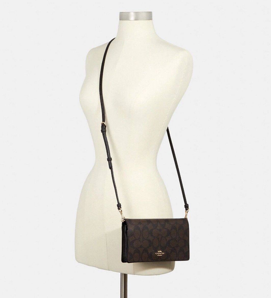 ORIG Preloved COACH Anna Foldover Crossbody Clutch Small Bag Signature Brown Black