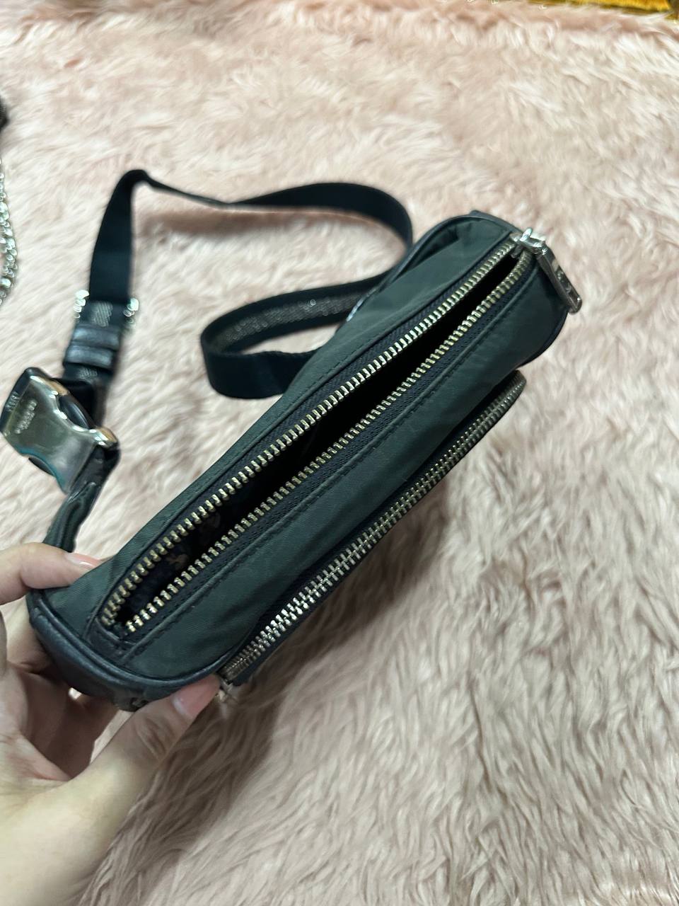 ORIG Preloved COACH Court Belt Black Green Bag Nylon