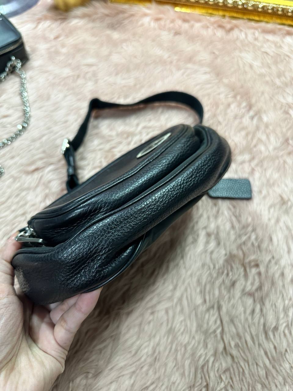 ORIG Preloved COACH Court Belt Black Green Bag Nylon