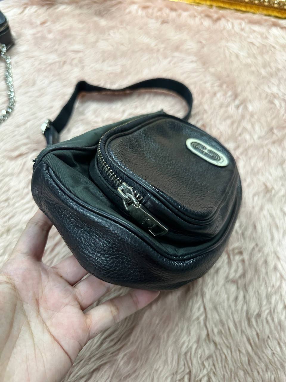 ORIG Preloved COACH Court Belt Black Green Bag Nylon