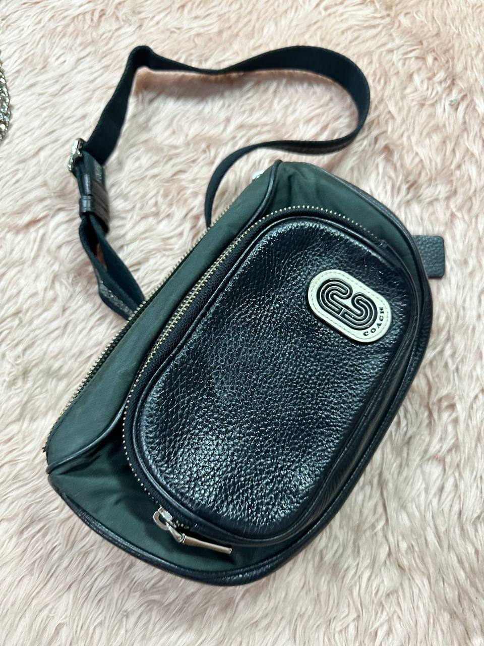 ORIG Preloved COACH Court Belt Black Green Bag Nylon