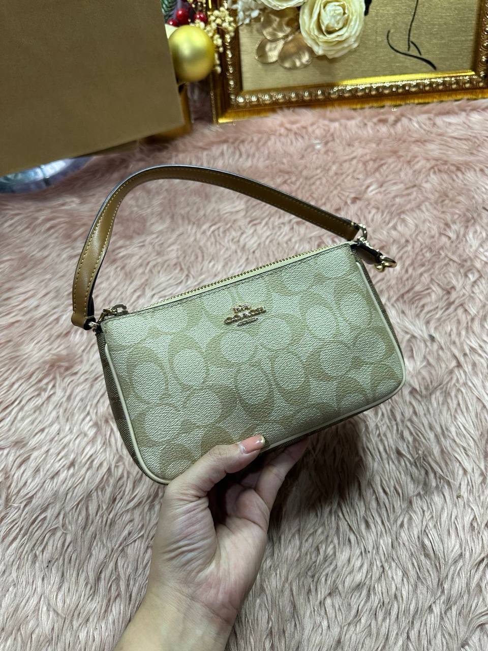 ORIG Preloved COACH Nolita 19 In Signature Canvas Small Khaki Saddle Bag