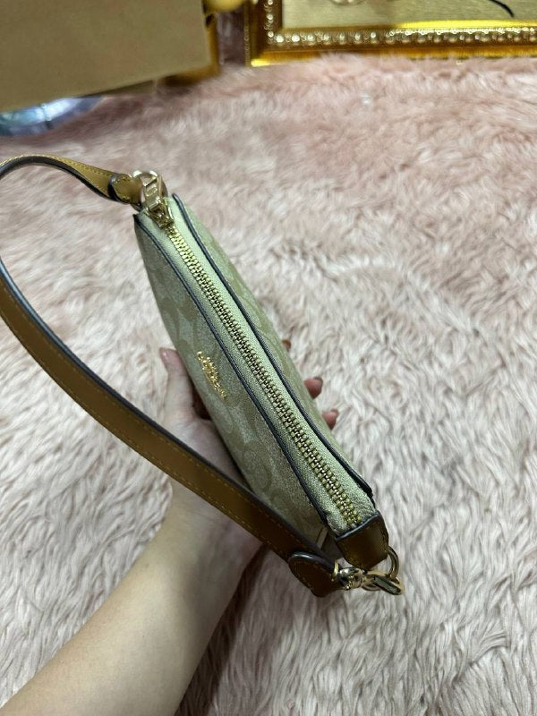 ORIG Preloved COACH Nolita 19 In Signature Canvas Small Khaki Saddle Bag