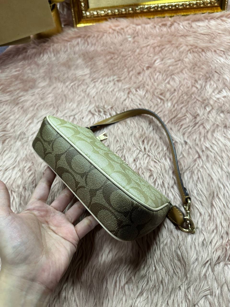 ORIG Preloved COACH Nolita 19 In Signature Canvas Small Khaki Saddle Bag