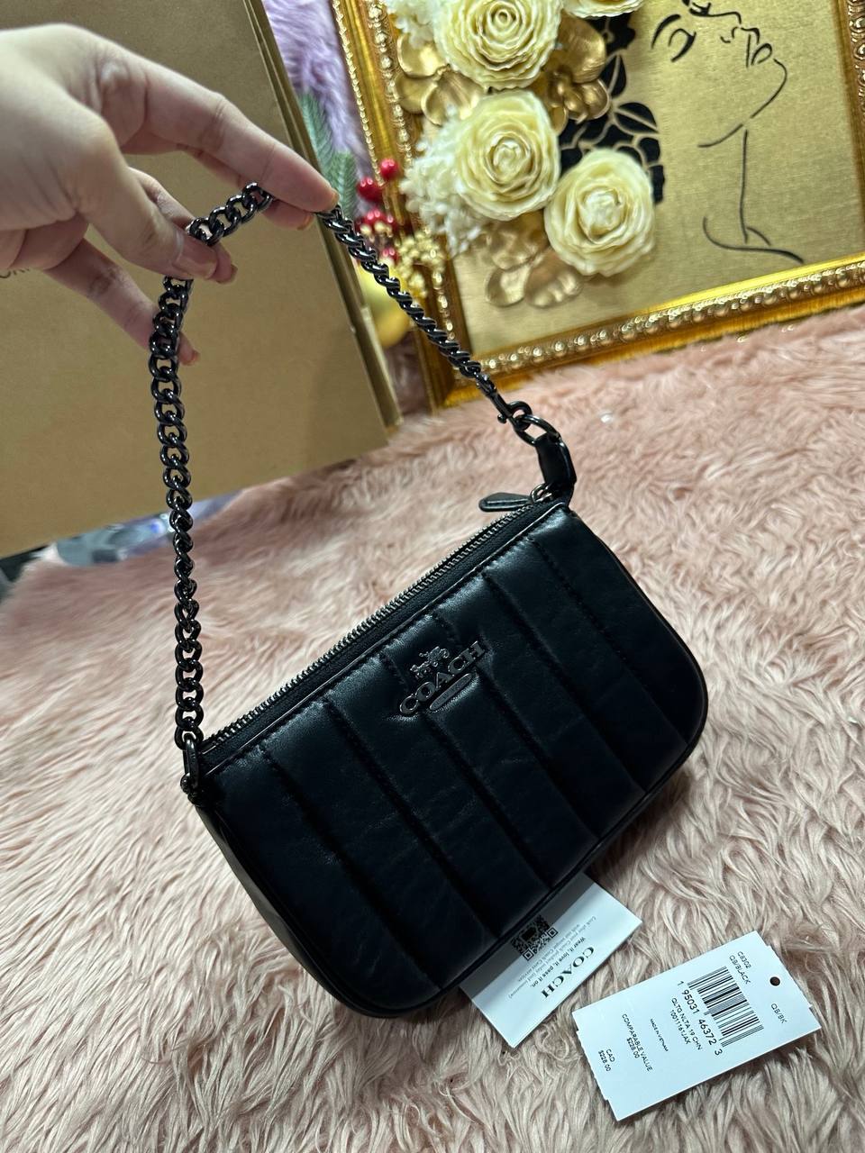 ORIG Preloved COACH Nolita 19 With Chain With Linear Quilting Black Bag