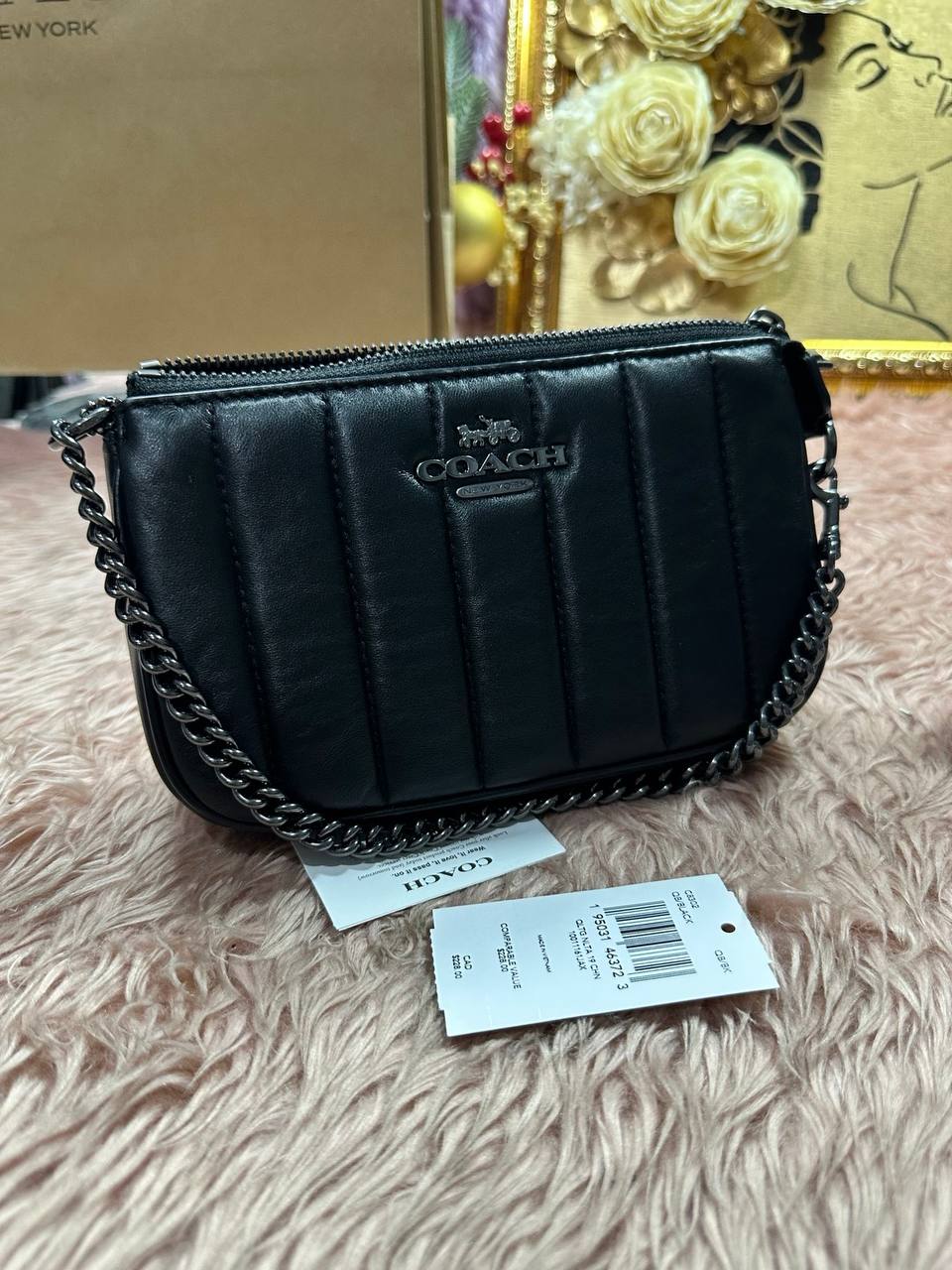 ORIG Preloved COACH Nolita 19 With Chain With Linear Quilting Black Bag