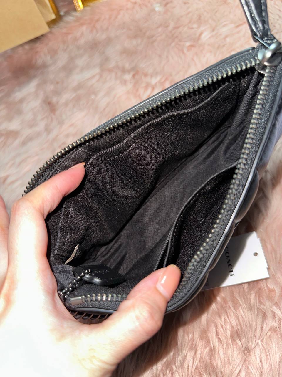 ORIG Preloved COACH Nolita 19 With Chain With Linear Quilting Black Bag