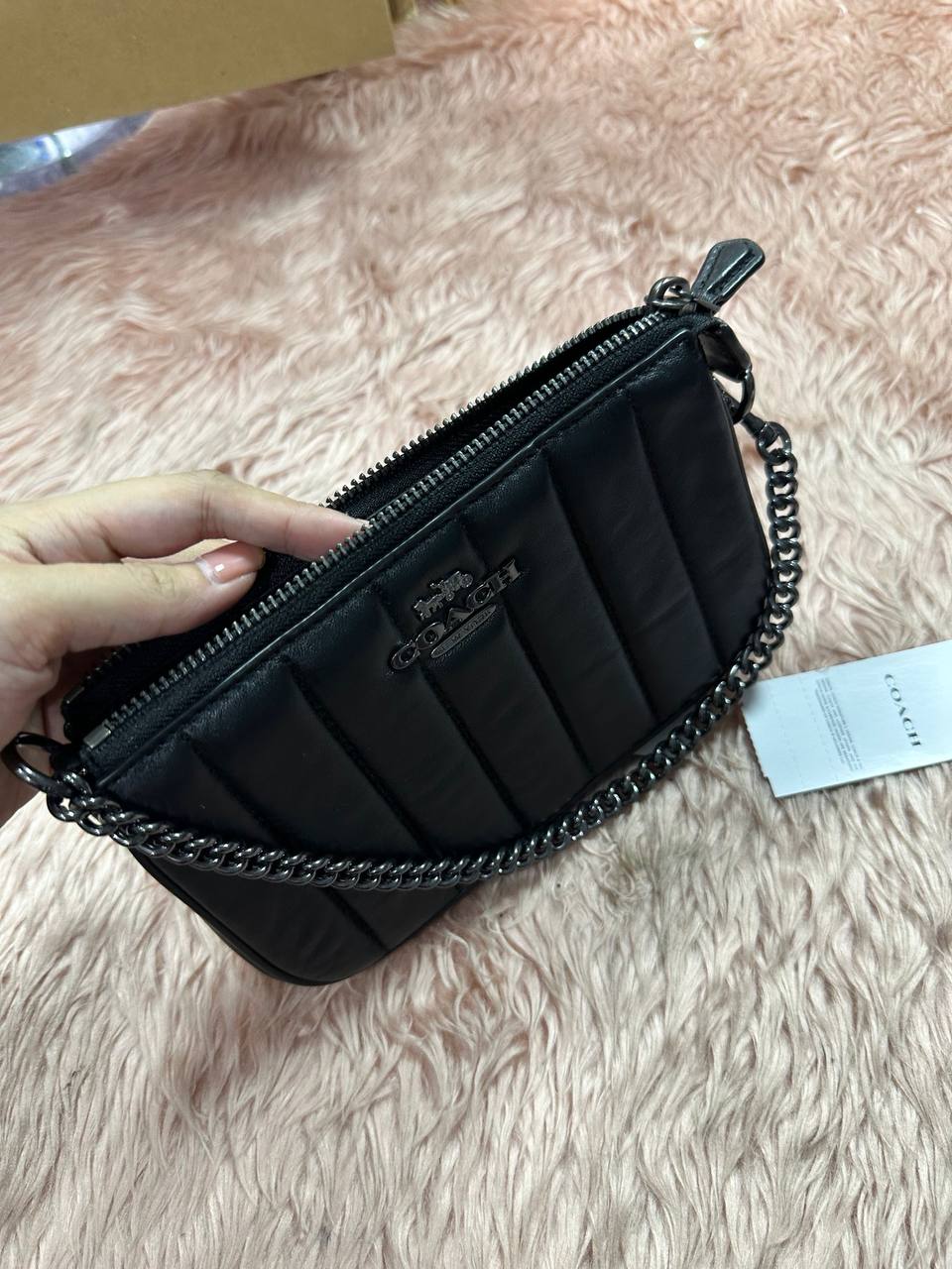ORIG Preloved COACH Nolita 19 With Chain With Linear Quilting Black Bag