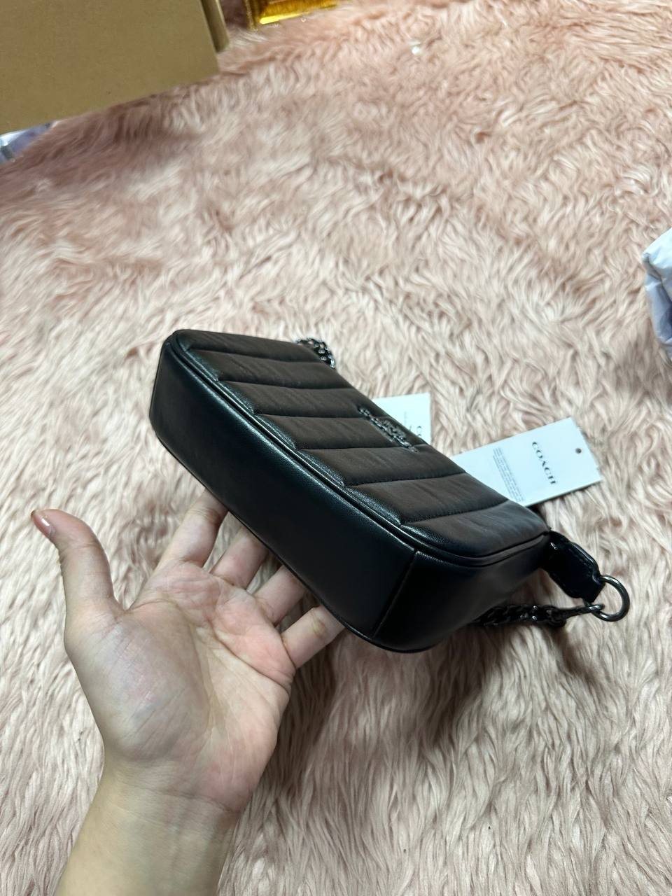 ORIG Preloved COACH Nolita 19 With Chain With Linear Quilting Black Bag