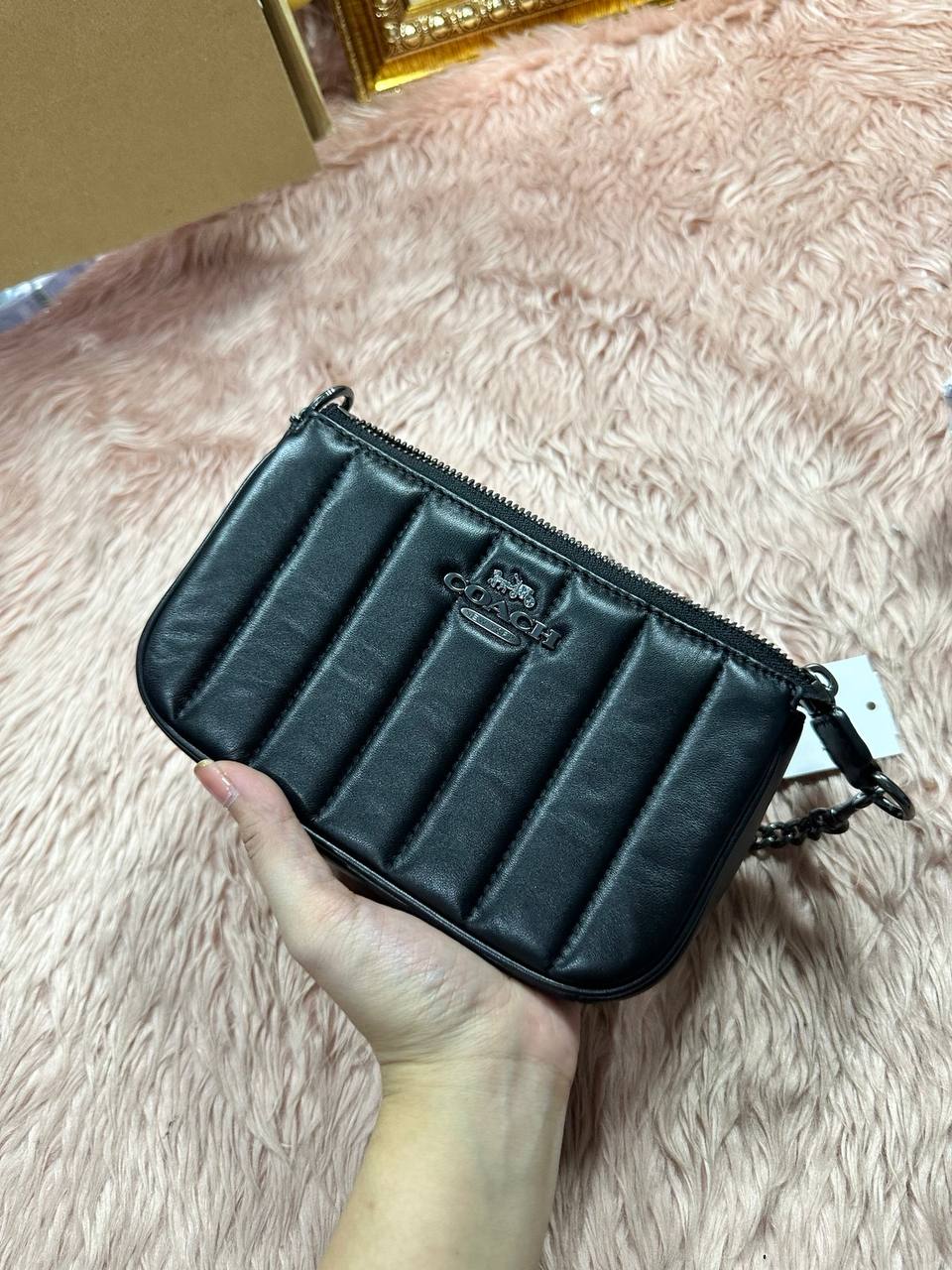 ORIG Preloved COACH Nolita 19 With Chain With Linear Quilting Black Bag