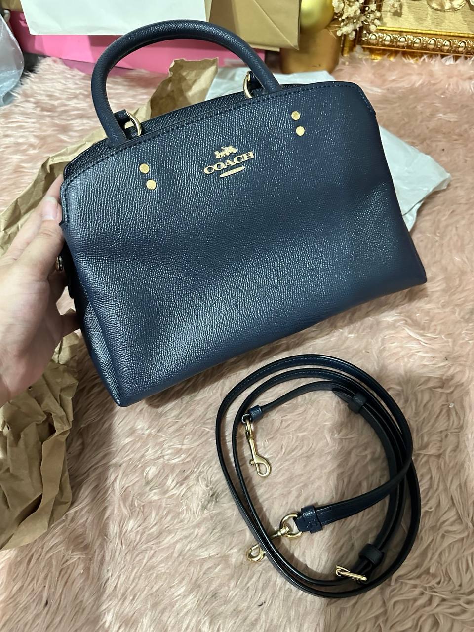 ORIG Preloved COACH Mini Lillie Carryall Satchel Bag Navy Blue