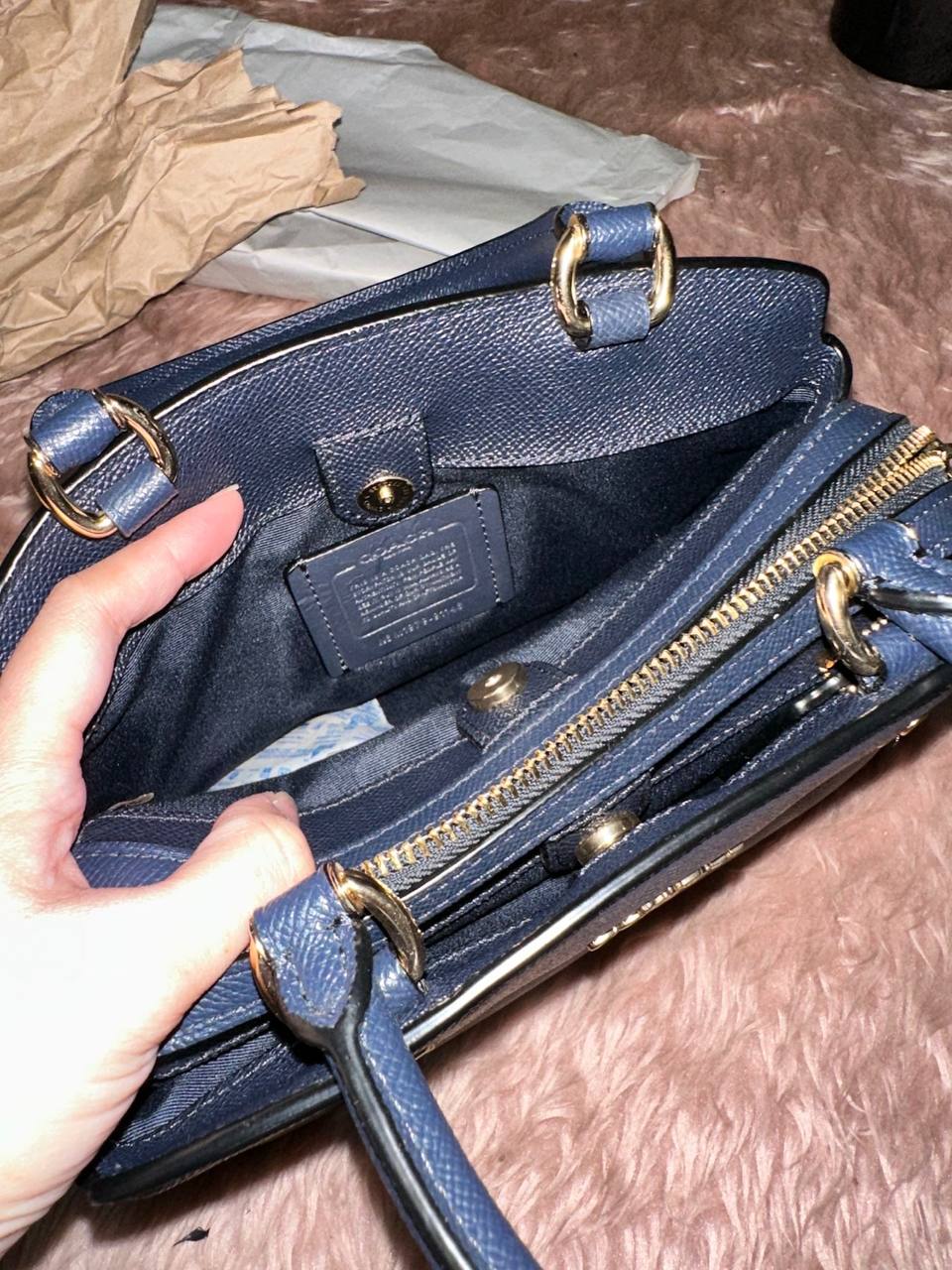 ORIG Preloved COACH Mini Lillie Carryall Satchel Bag Navy Blue