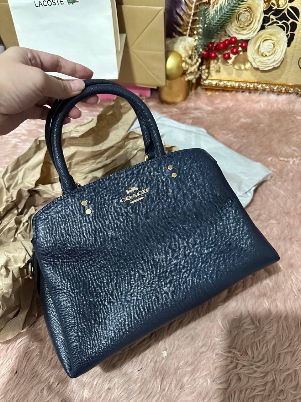 ORIG Preloved COACH Mini Lillie Carryall Satchel Bag Navy Blue