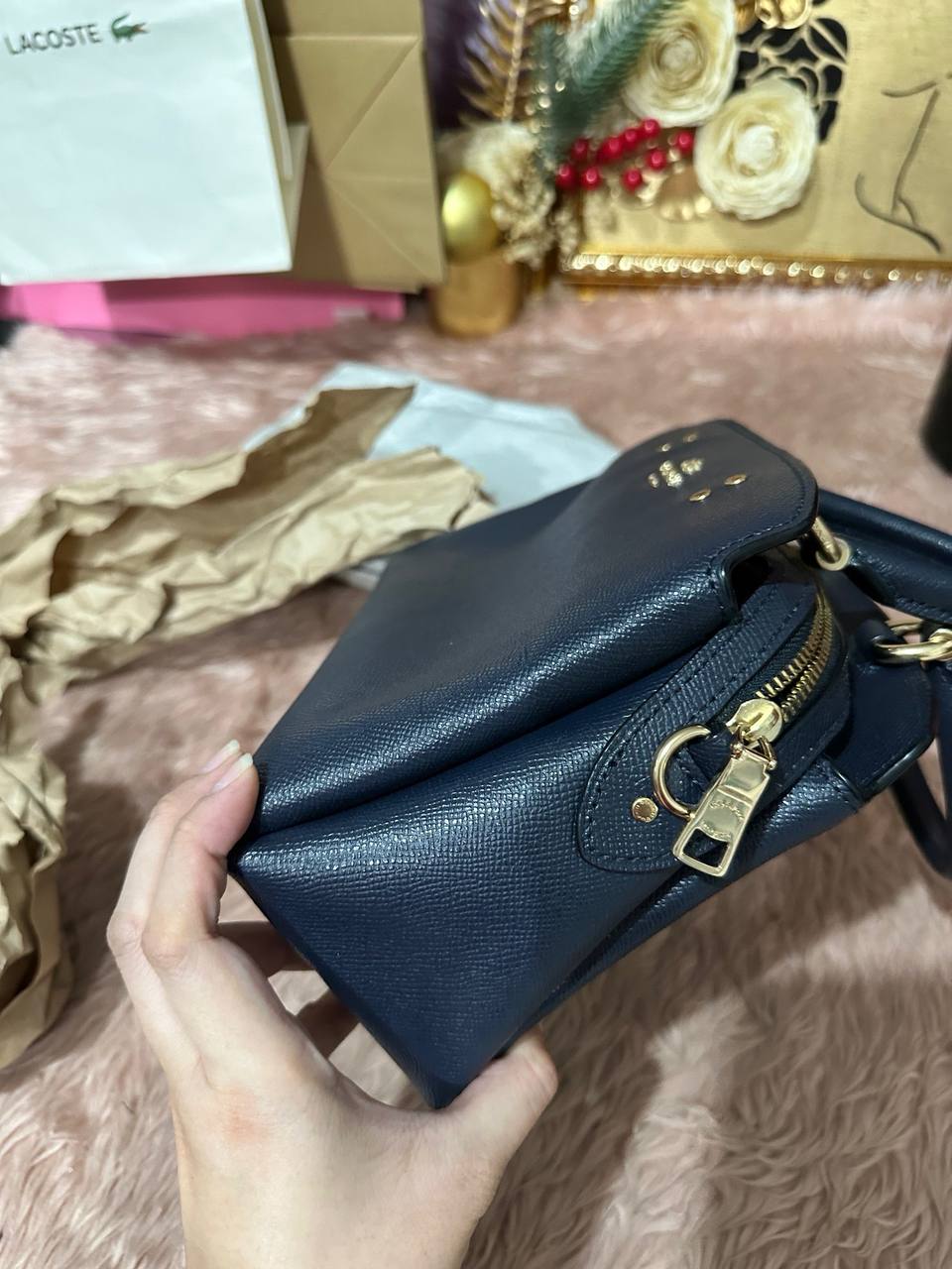ORIG Preloved COACH Mini Lillie Carryall Satchel Bag Navy Blue