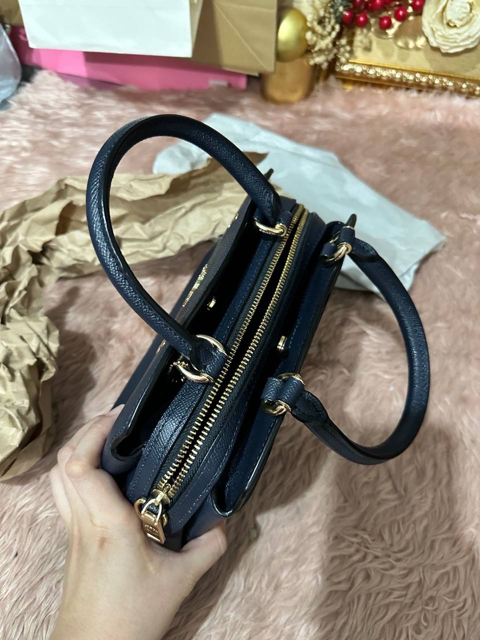 ORIG Preloved COACH Mini Lillie Carryall Satchel Bag Navy Blue