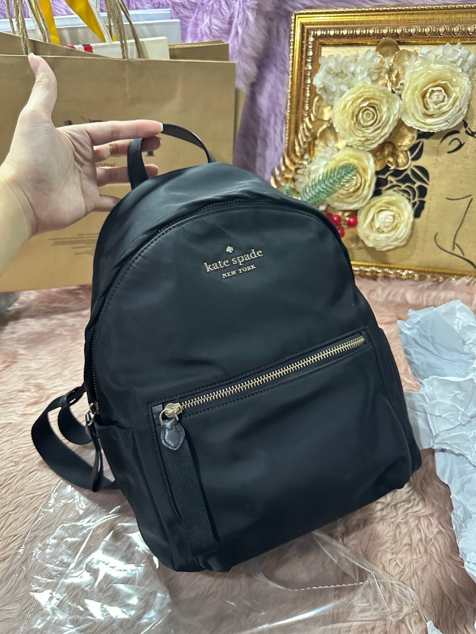 ORIG Preloved Kate Spade KS Chelsea Medium Backpack Black Nylon Bag