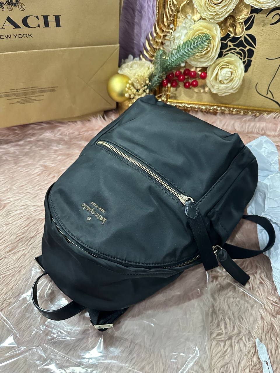 ORIG Preloved Kate Spade KS Chelsea Medium Backpack Black Nylon Bag