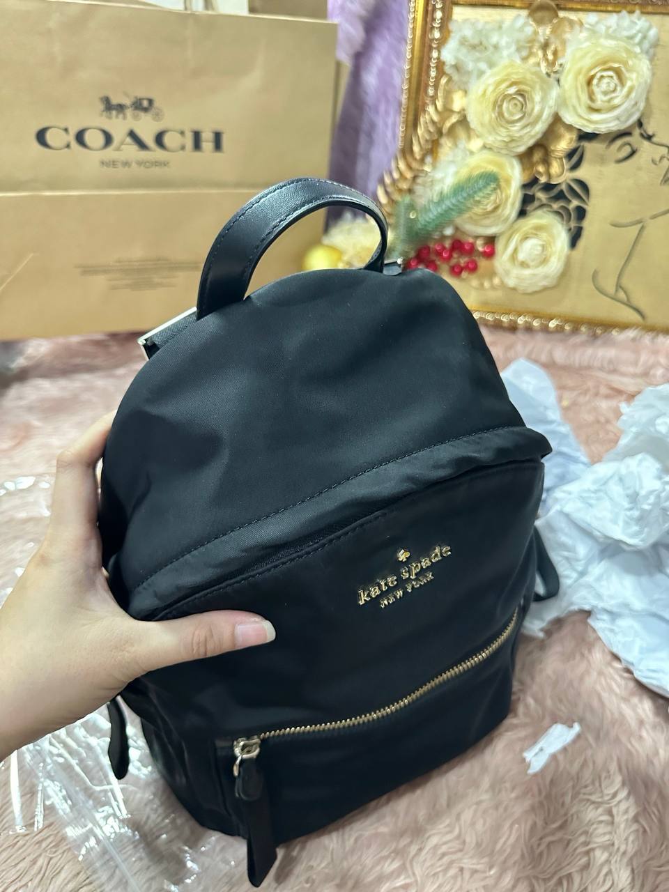 ORIG Preloved Kate Spade KS Chelsea Medium Backpack Black Nylon Bag
