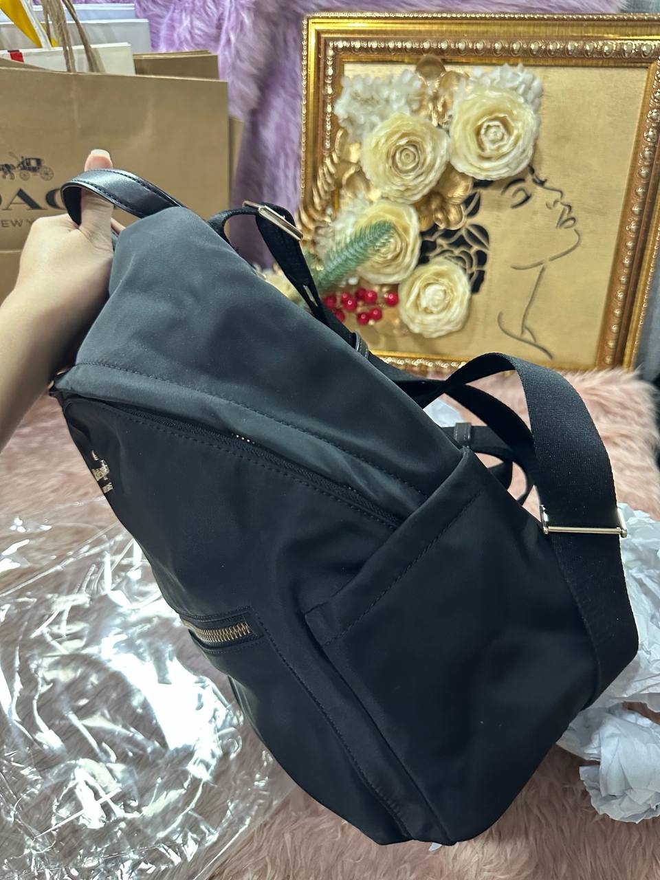 ORIG Preloved Kate Spade KS Chelsea Medium Backpack Black Nylon Bag