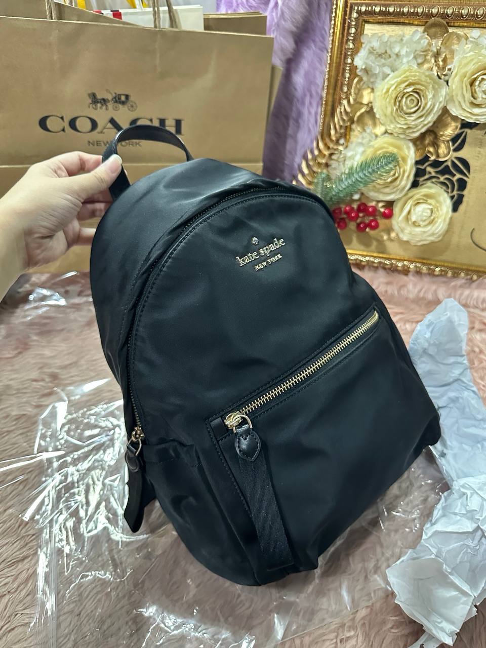 ORIG Preloved Kate Spade KS Chelsea Medium Backpack Black Nylon Bag