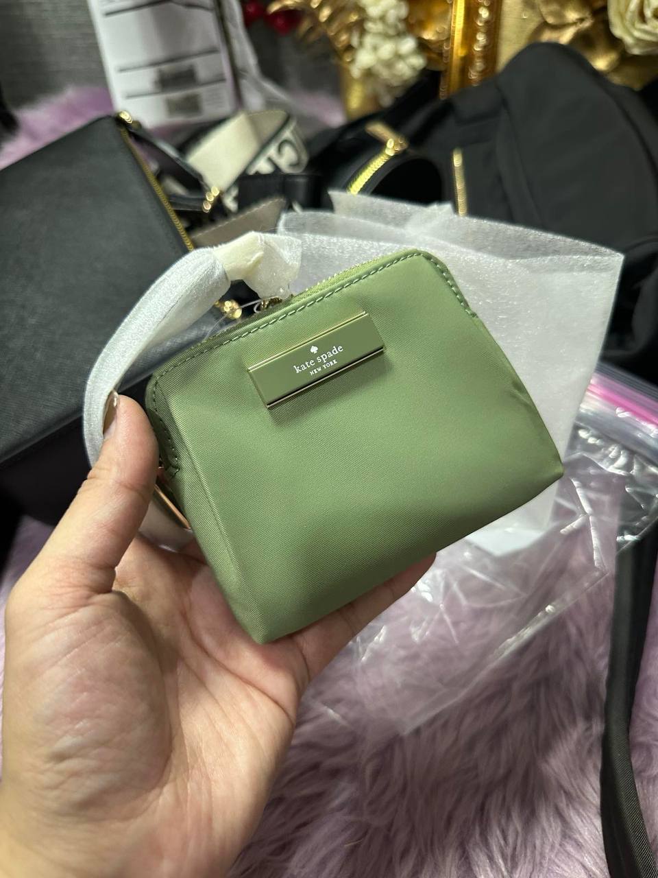 ORIG & IMPORTED KateSpade KS Carter Nylon Card Case Lanyard Green Small Wallet