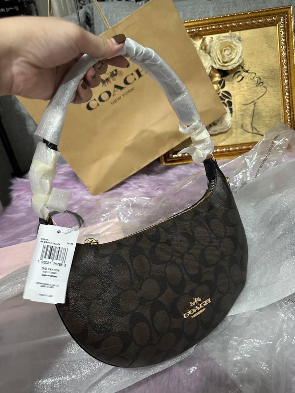 ORIG & IMPORTED Coach Payton Hobo Bag In Signature Canvas Brown Black
