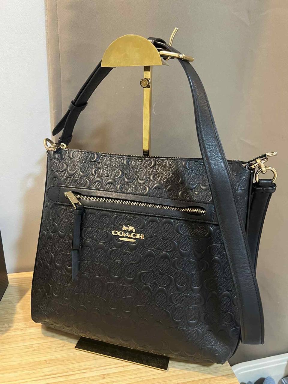 ORIG Preloved Coach Mae File Crossbody in Signature Leather Black Bag
