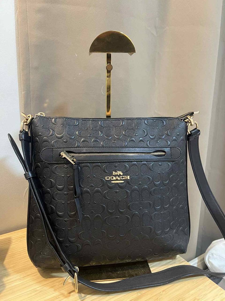 ORIG Preloved Coach Mae File Crossbody in Signature Leather Black Bag