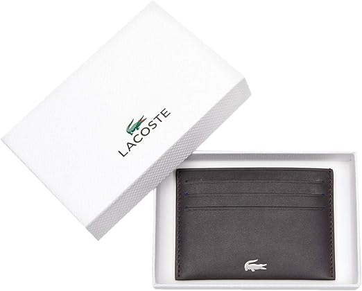 ORIG Lacoste Unisex Fitzgerald Leather Card Holder Wallet Black Brown