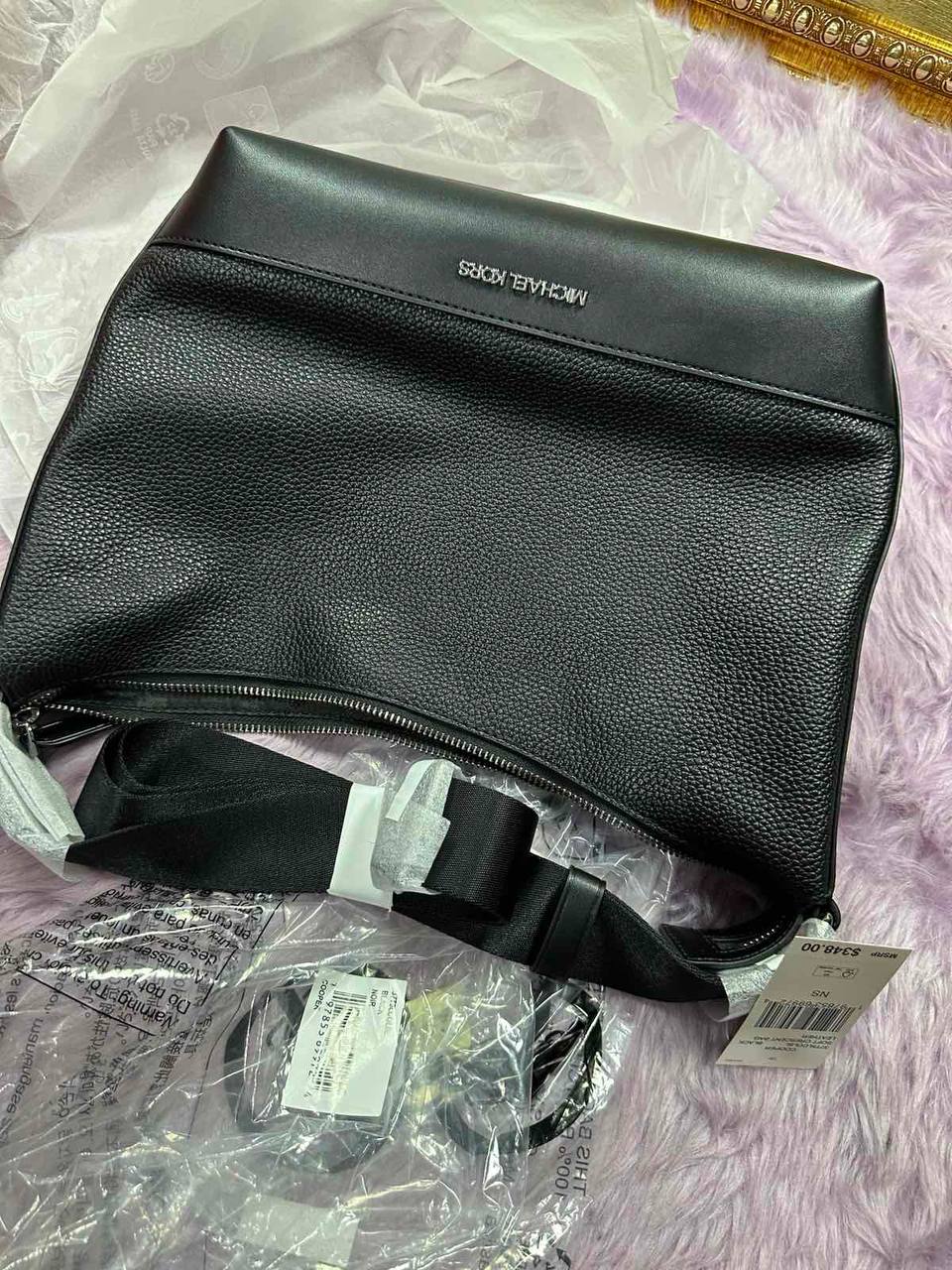 ORIG & IMPORTED Michael Kors MK Cooper Pebbled Leather Crescent Black Bag