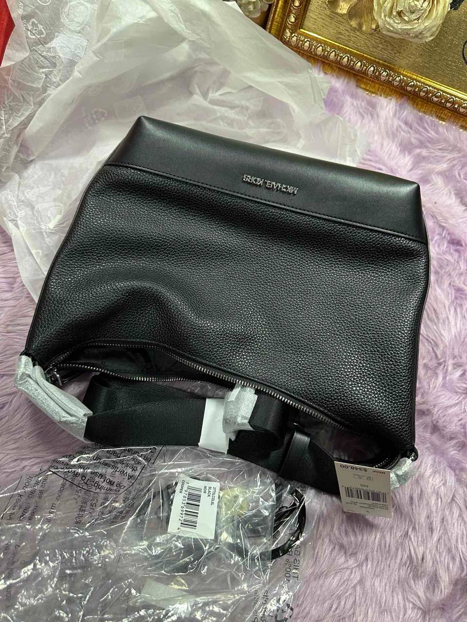 ORIG & IMPORTED Michael Kors MK Cooper Pebbled Leather Crescent Black Bag