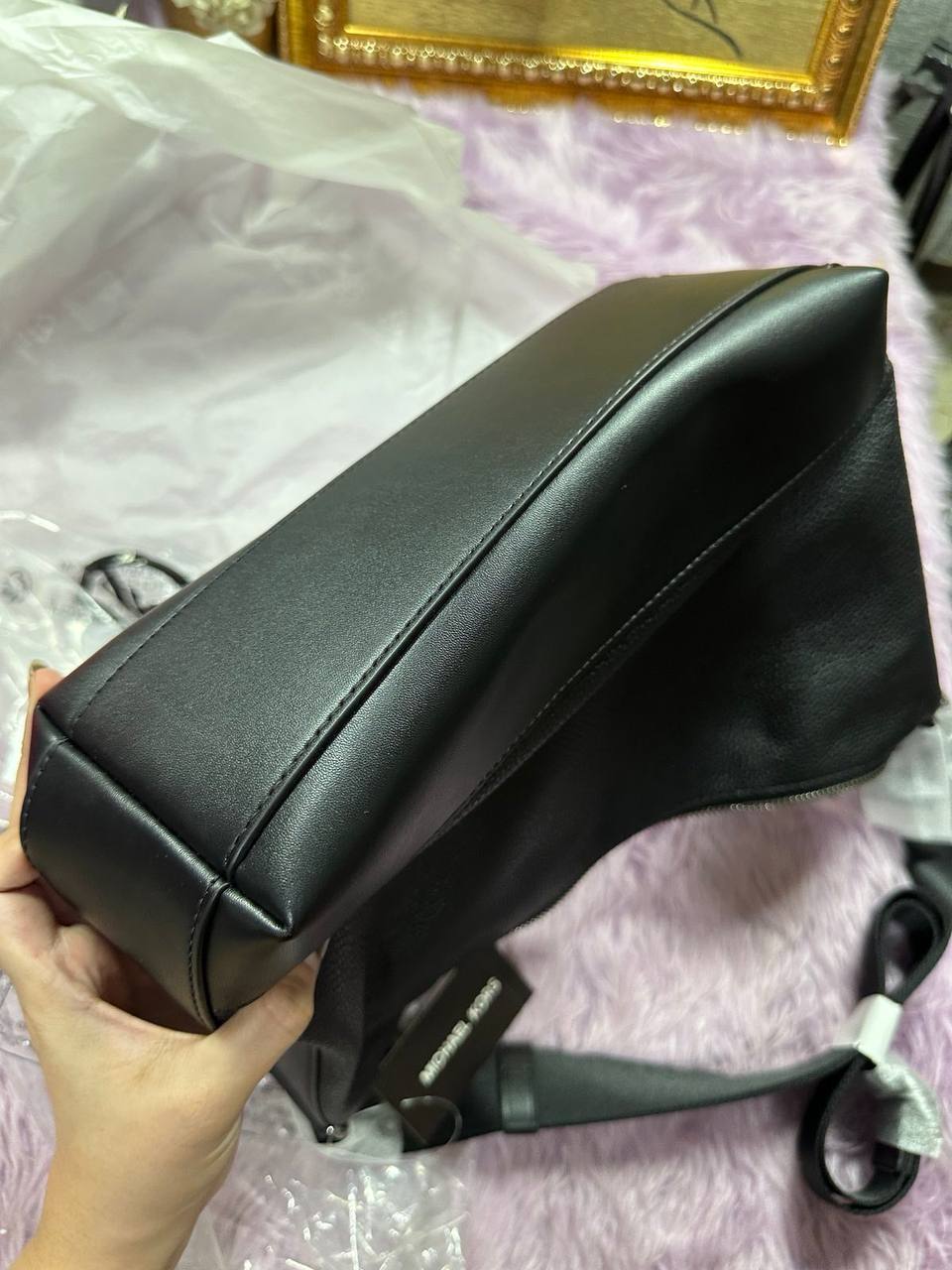 ORIG & IMPORTED Michael Kors MK Cooper Pebbled Leather Crescent Black Bag