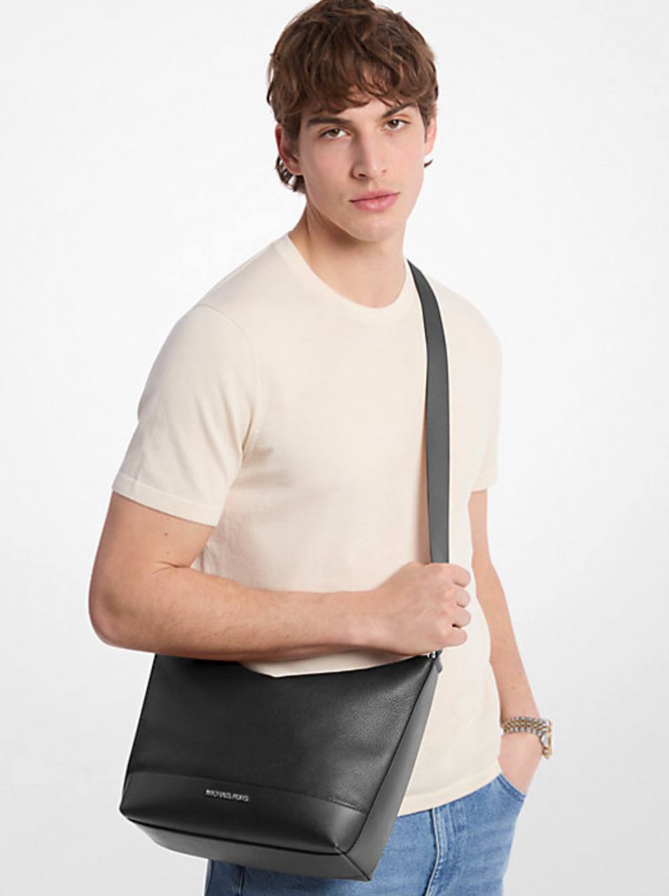 ORIG & IMPORTED Michael Kors MK Cooper Pebbled Leather Crescent Black Bag
