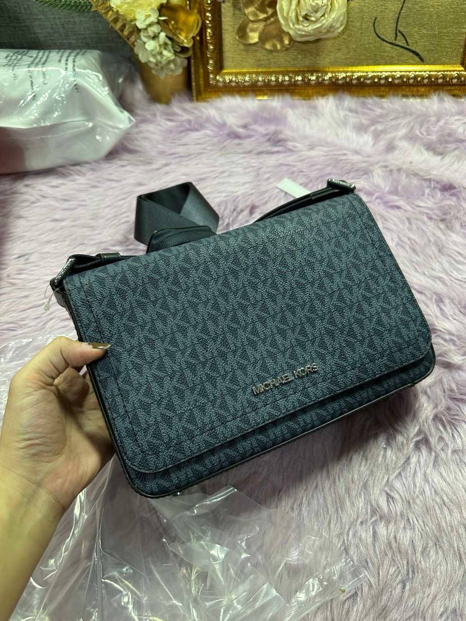 ORIG & IMPORTED Michael Kors MK Cooper Mini Signature Logo Crossbody Men Blue Bag With Pouch