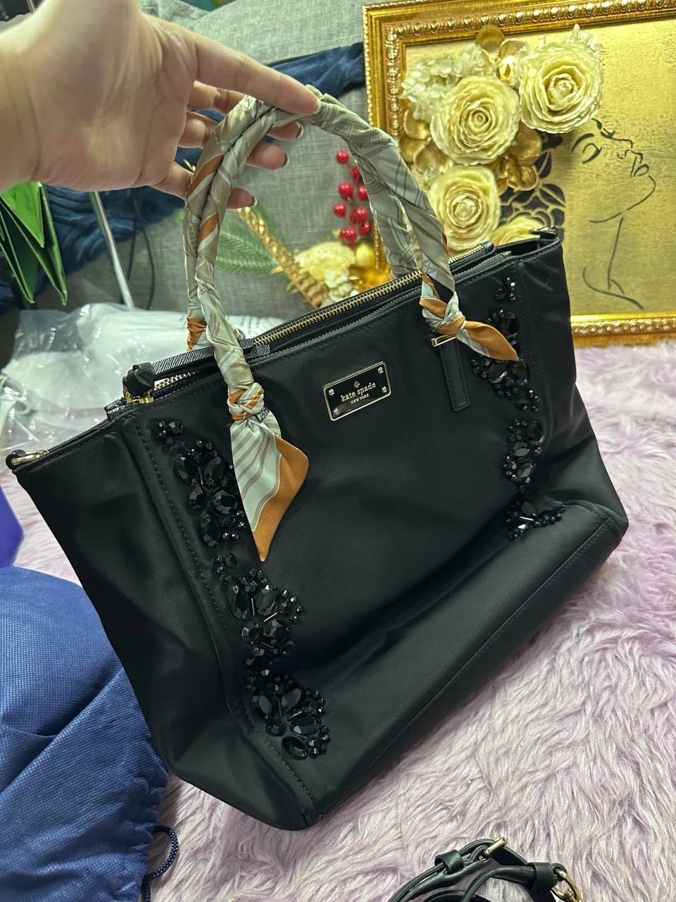 ORIG Preloved Kate Spade KS Wilson Road Alyse Tote Nylon Crossbody Black Bag