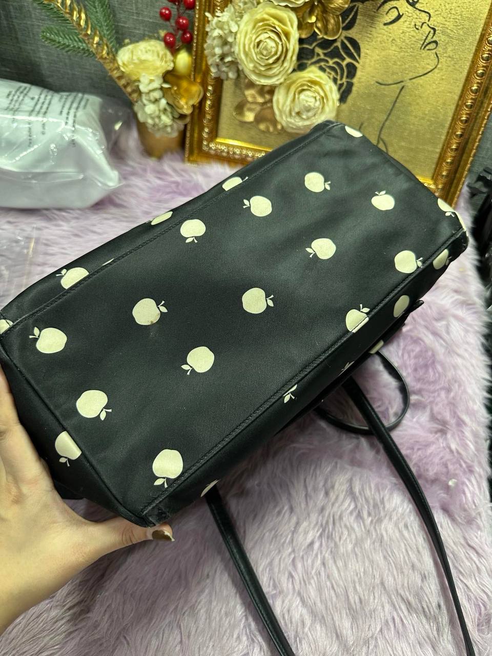 ORIG Preloved Kate Spade KS Chelsea Large Floral Nylon Black Tote Bag