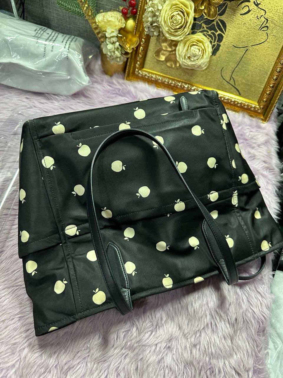 ORIG Preloved Kate Spade KS Chelsea Large Floral Nylon Black Tote Bag