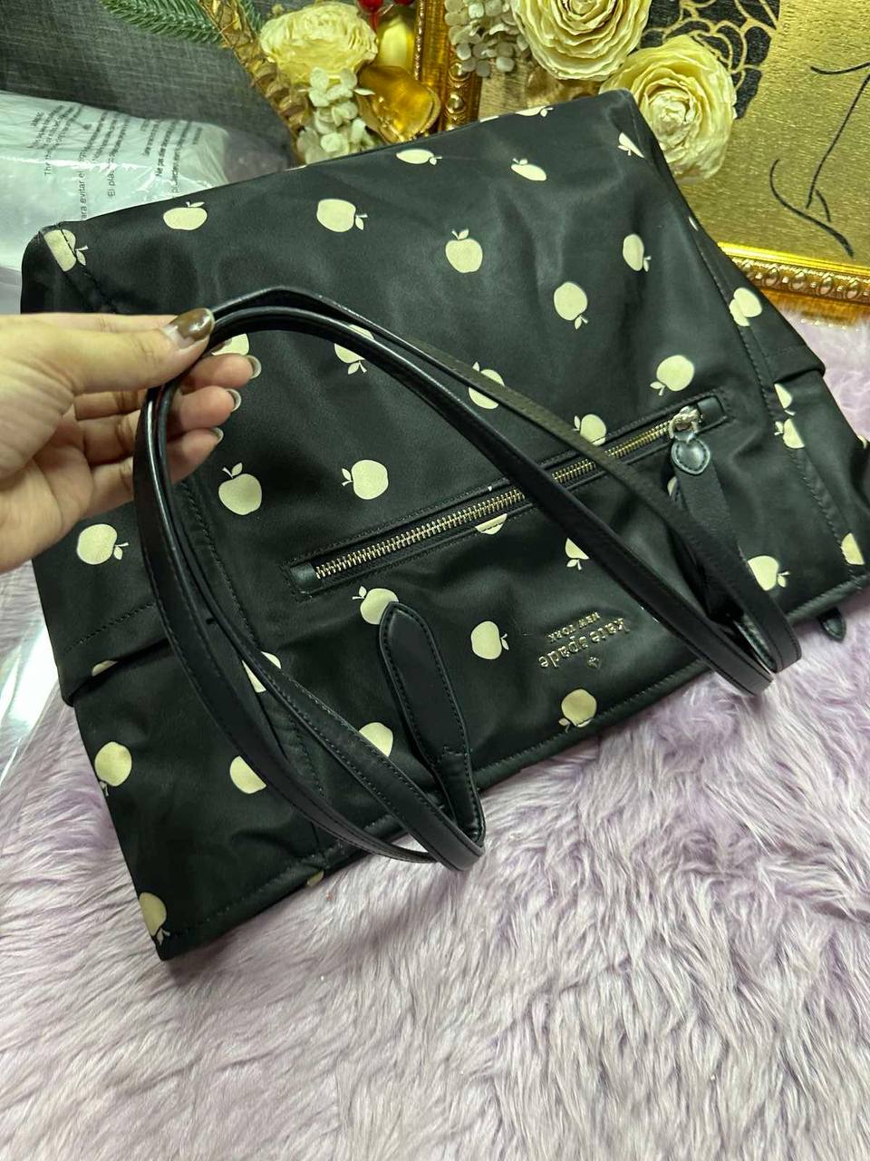 ORIG Preloved Kate Spade KS Chelsea Large Floral Nylon Black Tote Bag