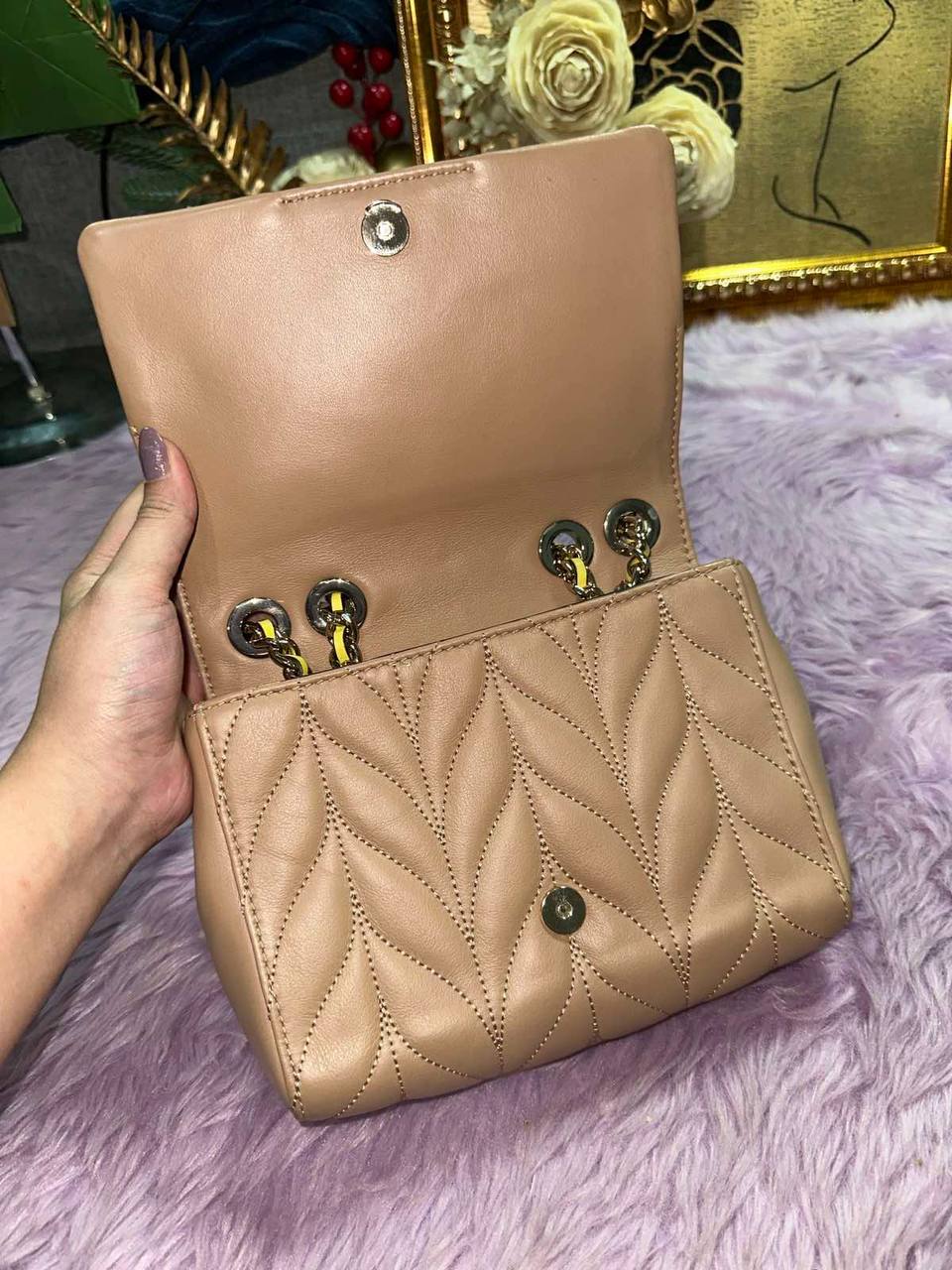 ORIG Preloved Kate Spade KS Emelyn Mini Briar Lane Quilted Chain Crossbody Brown Bag