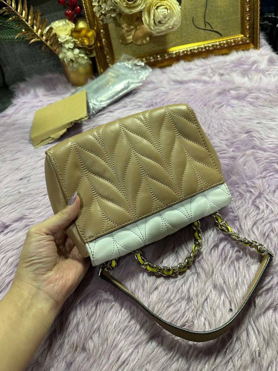 ORIG Preloved Kate Spade KS Emelyn Mini Briar Lane Quilted Chain Crossbody Brown Bag