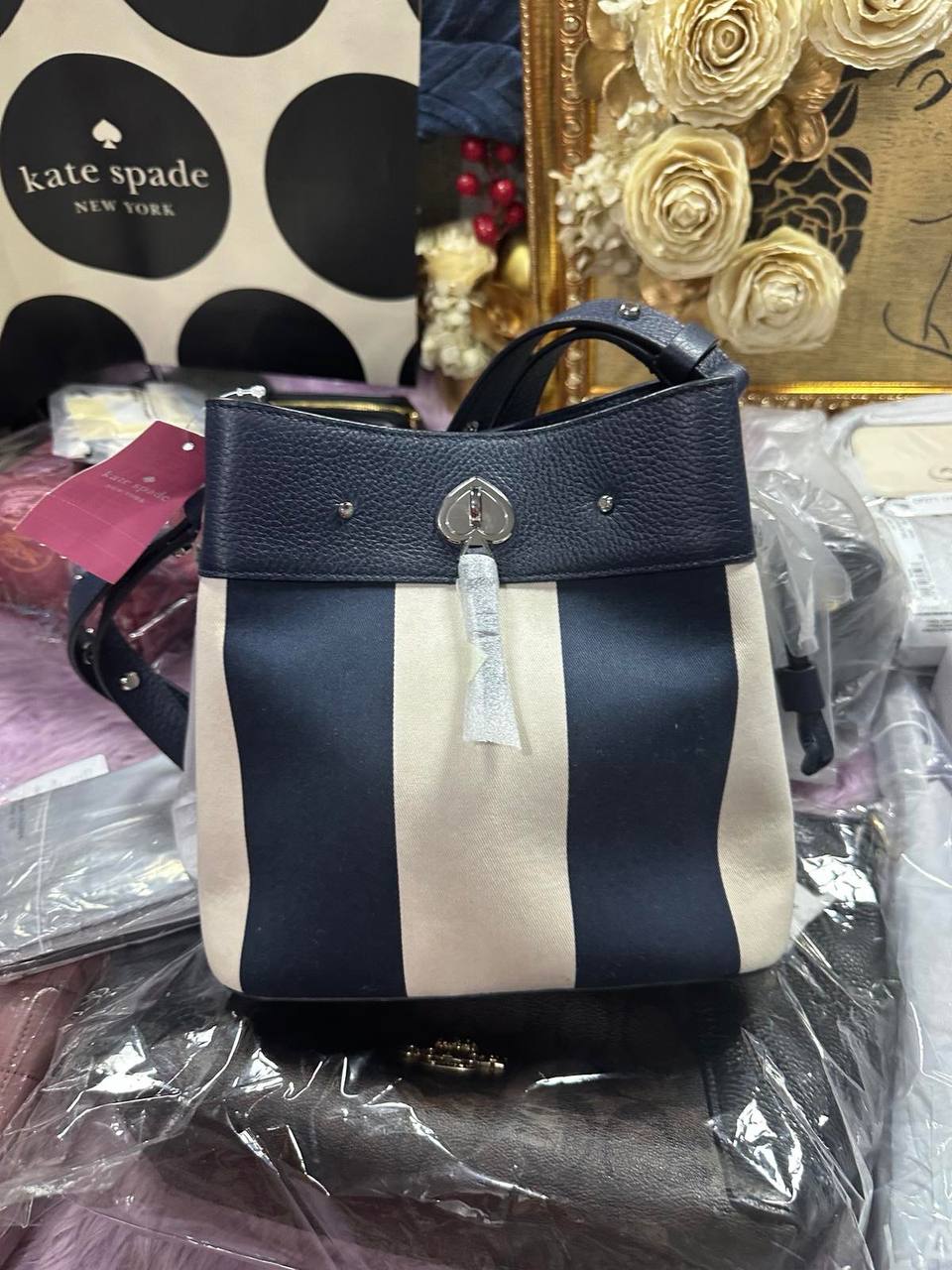 ORIG & IMPORTED Kate Spade KS Marti Small Bucket Bag Jacquard Blue