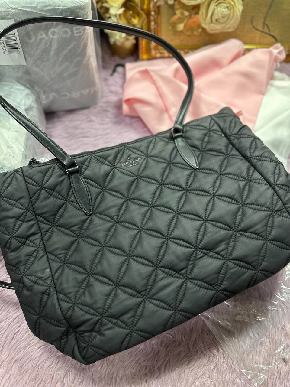 ORIG Preloved Kate Spade KS Jae Quilted Large Nylon Black Tote