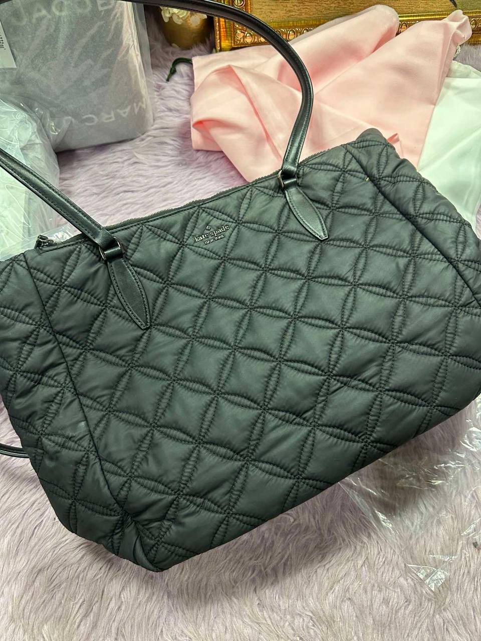 ORIG Preloved Kate Spade KS Jae Quilted Large Nylon Black Tote