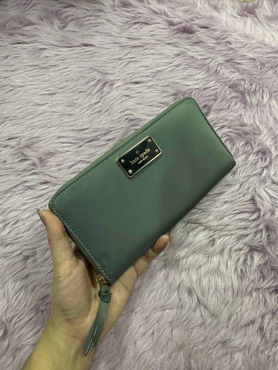 ORIG Preloved Kate Spade KS Wilson Road Neda Nylon Long Gray Wallet