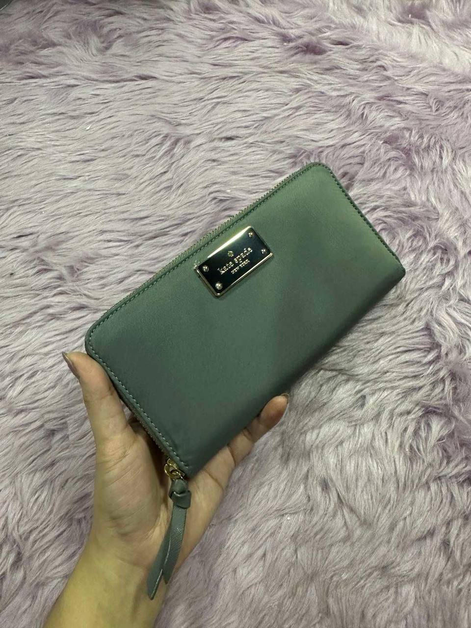ORIG Preloved Kate Spade KS Wilson Road Neda Nylon Long Gray Wallet