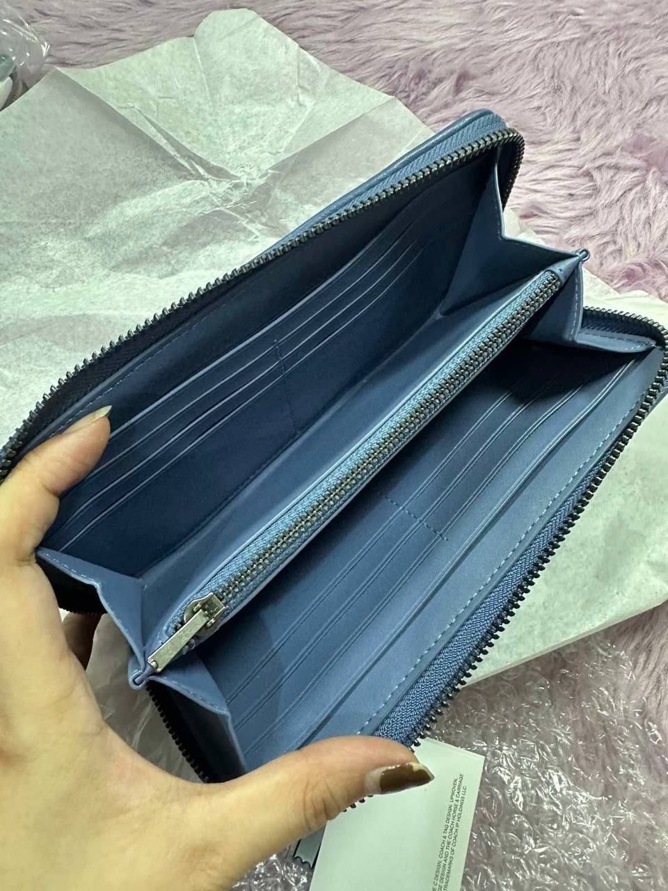 ORIG & IMPORTED Coach Accordion Zip Long Quilted Wallet Blue