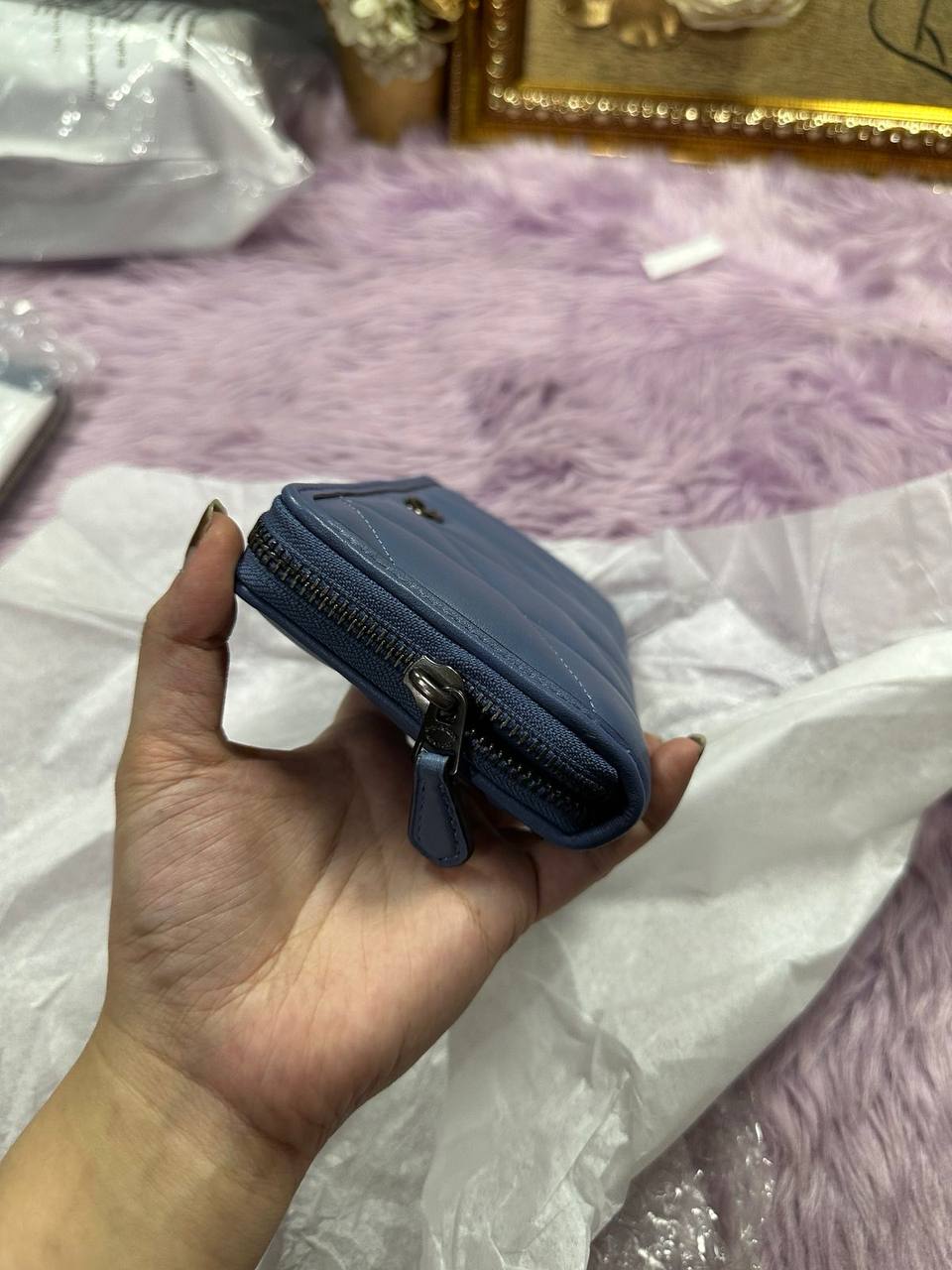 ORIG & IMPORTED Coach Accordion Zip Long Quilted Wallet Blue