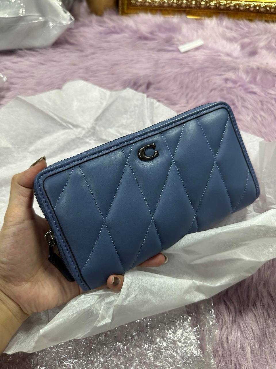 ORIG & IMPORTED Coach Accordion Zip Long Quilted Wallet Blue